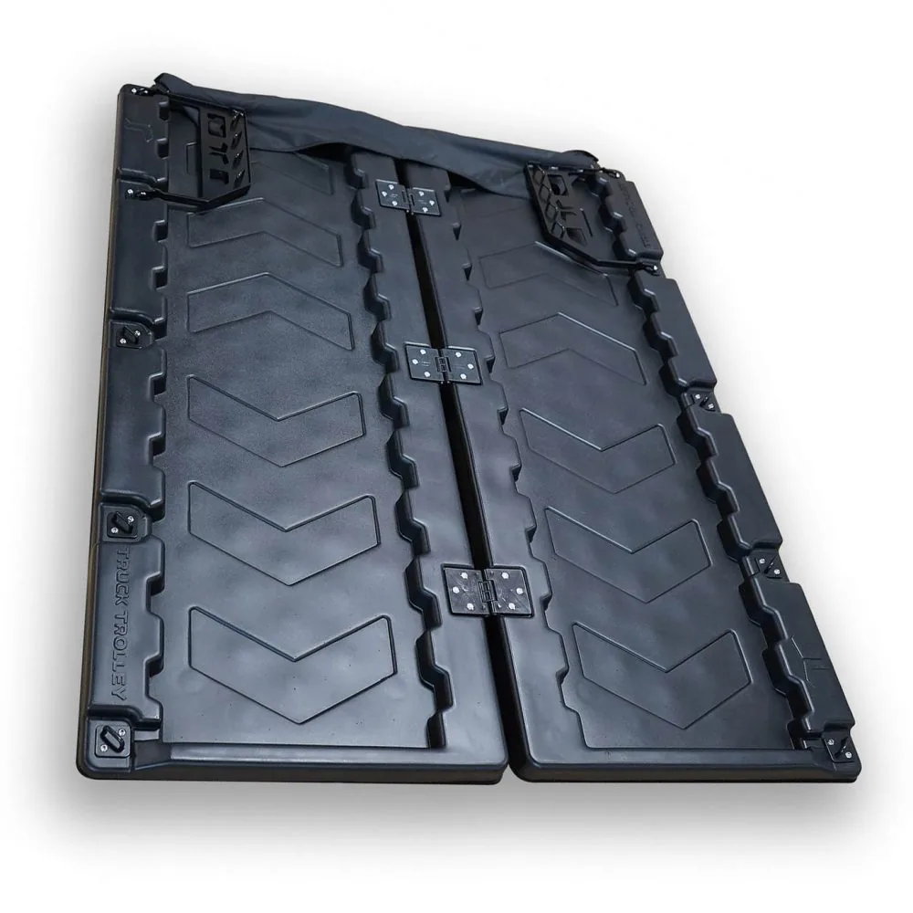 Truck Trolley roller cargo tray extended past the tailgate of a full-size pickup